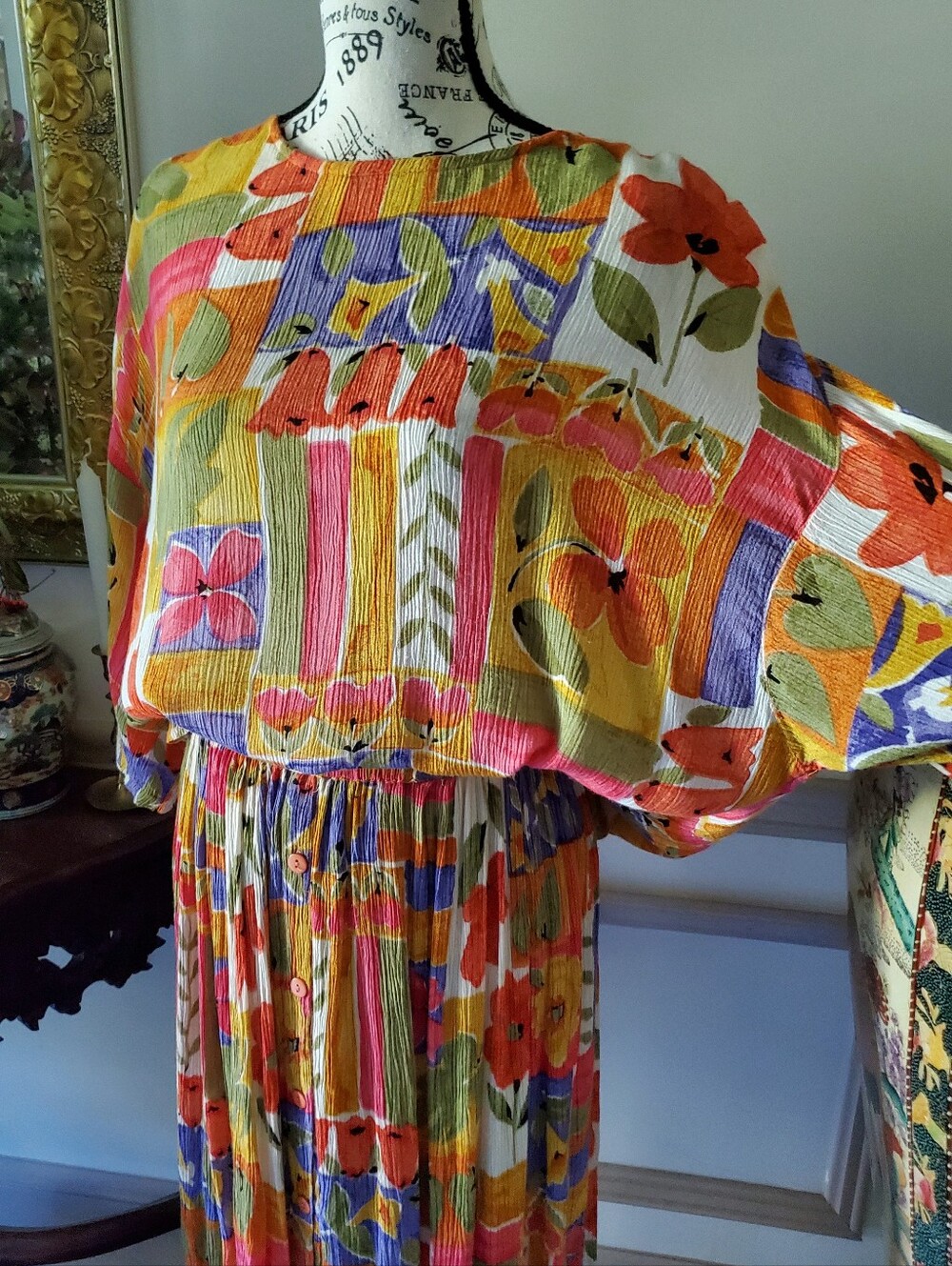 Vintage 90s Colorful Floral Matching Skirt And Blouse Set